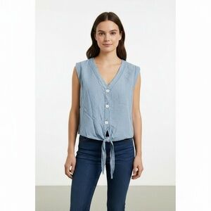 Velvet Heart Light Blue Sleeveless Tie Front V Neck Button Top Size XL